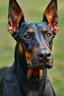 Placeholder: Portrait of Doberman with one eye lash on the left eye