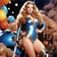 Placeholder: [psychedelic movie by Russ Meyer] Kat Dennings as barbarella in her iconic outfit, vintage 1970's photo