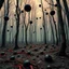 Placeholder: Irregular black spots, 8k, 3d render, Zdenek Burian, melting horror, tridimensional figures, intricate patterns, forest, sinister scribbles, colors, shot on Hasselblad, Yves Tanguy, tragicomic