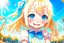 Placeholder: contented cute blonde blue eyed chibi girl in the amusement park in sunshine