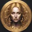 Placeholder: round golden money, magic , magician's women face, front view