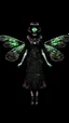 Placeholder: Full Body, Art Nouveau Woman With A Bob With A Fringe Hairstyle, 1920s Clothing, Steampunk Metal Moth wings, Black Background