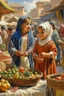 Placeholder: oriental arabic childeren at a market in a distance panting neoclassism