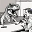 Placeholder: A reporter interviewing a dinosaur.