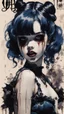 Placeholder: Poster in two gradually, a one side malevolent goth vampire girl face and other side the Singer Melanie Martinez face, full body, painting by Yoji Shinkawa, darkblue and sepia tones,