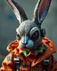 Placeholder: a zombie bunny with a colored collar, in the style of cyberpunk futurism, playful yet dark, colorful costumes, lit kid, honeycore, made of insects, ultra realistic, real skin, real hairs, brightly colored graffiti-esque --ar 4:5 --v 6.0 --style raw