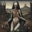 Placeholder: medieval painting depicts a decaying zombie Madonna figure with rotting flesh sitting upright while cradling a grotesque, otherworldly xenomorphic body with multiple tentacles. The zombie Madonna wears tattered, grey robes revealing decomposed skin, while the xenomorphic creature has pale, elongated segments and distorted features. The background shows a dark, twisted landscape inspired by Arnold Bocklin's composition style, with gnarled trees and swirling clouds reminiscent of Hieronymus Bosch