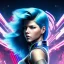 Placeholder: Katheryn Winnick, Cyborg anime warrior, cyberpunk, light red blue short hair, pixie hairstyle, cobalt eyes, waist up portrait, 8k resolution, retroanime, intricate details, neon details, soft lighting, vibrant colors, masterpiece, intricate eyeliner, dark eyeshadow, eyes, intricate tattoos, gradient background