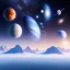 Placeholder: large frozen expanse, crystal temple, star blue sky with very well defined planets and stars, high precision