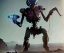 Placeholder: Alien, mech, vest, jellyfishsombrero, metal, holding gun, steel hands, strong, chest plate, holding rifle, pauldrons, pressurized cowboy boots, radium, sleeved