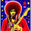 Placeholder: WOODSTOCK, hippie JIMI HENDRIX Santa playing electric guitar, psychedelic, peace sign, MUSHROOMS, TRIPPY, ACID, LSD, dreadlocks