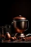 Placeholder: Please produce a photo of an electric mixer inspired by copper, which is a new photo and for the cover of a poster, please be kitchen appliances. The number of items should be less