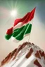 Placeholder: a hungarian flag (red-white-green) on the summit of mount everest by Jean Baptiste Monge in sunshine