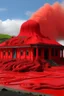 Placeholder: A red pyroclastic palace near a volcano designed in Maori sculptures painted by Edvard Munch
