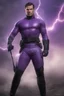 Placeholder: Kent Walker aka THE PHANTOM, Strong, athletic physique, Flexing poses, skin-tight, formfitting purple nylon-leather bodysuit, skin-tight, formfitting purple cowl, black utility belt, double holstered pistol belt, black knee-high boots, glowing white eyes, battle scars, blood, ((foggy, cloudy background, multicolored lightning, flowing lava, Full Eclipse, aliens, explosions, bright, vibrant, extremely colorful, detailed, blood red skies))