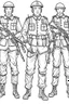 Placeholder: Outline art for coloring page OF A SET OF SMALL UNITED STATES TOY ARMY SOLDIERS, coloring page, white background, Sketch style, only use outline, clean line art, white background, no shadows, no shading, no color, clear