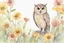 Placeholder: thankful praying owl girl in flowergarden in sunshine, watercolor and ink