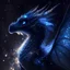 Placeholder: closeup of a friendly soft dragon with wings of feathers, dark blue glowing light, fantasy, magic, dark, stars, sparkle