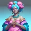 Placeholder: Cassavara, the Goddess of Change, Luck, and Fortune. A motherly figure in a pink ruffled dress with blue hair and lots of jewelry