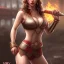 Placeholder: fantasy art, busty latina, big booty, full-body,standing next to car , beautiful-face, short hair, red-silver-fire-pattern outfit, short outfit, tight outfit, scoop-neck, enormous bust, realistic artwork,full body show, posing ,