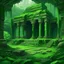 Placeholder: A green ruins in a jungle with jade crystals painted by Frank Wilson