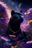 Placeholder: Black panther surrounded by millions of brilliant flowers in space