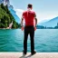 Placeholder: Man from behind is watching on tbe Lake Garda in Italy