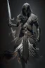 Placeholder: Arabian warrior, full body, sword in both hands, intricate detail, high quality, dark background, cinematic lighting,cgi