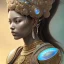 Placeholder: Sango fantasy, fantasy magic, intricate, sharp focus, illustration, highly detailed, digital painting, concept art, matte, art germ and Paul Lewin and Kehinde Wiley, masterpiece Mayan princess dancer head bronze feather's' Asian Latin girl nice breast brown Thai hair turquoise silver blue sky