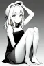 Placeholder: little blonde girl on her knees holding her hands on her head, grayscale