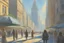 Placeholder: sunny day, city, sci-fi, people, epic, claude monet influence, realistic painting