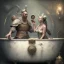 Placeholder: A viking and his wive having a bath, scary, steam punk, realistic, made in octane, cinematic, ultra-realistic, extremely detailed octane rendering, 8K, VRAY Super Real ar 2:3, dof photorealistic futuristic 50mm lens hard lighting dark gray tintype photograph, realistic lighting, sepia color