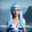 Placeholder: [Sea Elf] [Maormer] Queen with [white hair] and [blue skin] on a ship fantasy realism