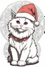 Placeholder: outline art for a cute fluffy cat with a Santa hat coloring page, white background, sketch style, full body, only use outline, Mandala style, clean line art, white background, no shadows and clear and well outlined