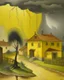Placeholder: A pale ivory yellow district with a voodoo house in a thunderstorm painted by Peter Carl Faberge