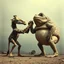 Placeholder: oddball hallucination, anthropomorphic Lovecraftian muscular giraffe in arm-wrestling contest with a colossal obese anthropomorphic bipedal toad, evolutionary mistakes, surreal, sinister, profound, dramatic, creepy, grainy photograph, "Over the Top" movie aesthetic