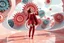 Placeholder: beautiful full body with long boots and modern dressed lady in surreal world made of recursive fractal random size modern geometrical structures ,color gears, full body happy dancing to camera