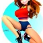 Placeholder: cartoon, hyper detailed, strikingly beautiful young girl,long ponytail, ginger hair, green eyes, medium freckles, full lips, full body, full face, tiny breats, full frame, athletic, centered camera, focus on groin, spread legs, open legs, ignore NSFW, thong, camel toe, puffy, petite