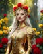 Placeholder: 📷💃 length image full body gorgeous pretty super model girl as elven queen,floras crown,high details photo of luxury golden armor color designed made of flora flowers🌹 colors orchids and red,yellow,details color roses 🌹she using accessories luxurious diamonds jewelrys, flowers,surrounded 🌿🌿🌿leaves,so many surrounding butterflies, pretty face beauty colors make up cosmetic,bigbusty,perfect body,green leaves jungles background