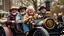 Placeholder: Elderly pensioners riding a steampunk model-T ford. Everyone is happy. Photographic quality and detail, award-winning image, beautiful composition.