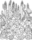 Placeholder: outline art for stoners coloring pages with A very simple and super minimal design featuring A psychedelic desert oasis with cacti shaped like giant buds, white background, sketch style, fully body, only use outline, cartoon style, clean line art, white background, no shadows and clear and well outlined