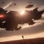 Placeholder: Armored Core machine robot fights another Armored Core fly in the sky in the desert with the ocean where you can see the space in the sky with the twilight on the horizon, 4k resolution