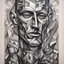 Placeholder: A man stamped with silver goblet tattooa, in cubism art style