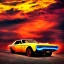 Placeholder: art deco, cyberpunk, neon muscle car, desert road, sunset, full colour, hd,