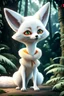 Placeholder: In anime, an anthropomorphic white fur fennec fox is a male character in the tropical forest, 8K resolution, high quality, ultra graphics, and detailed with lines.