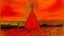 Placeholder: An orange color volcano with chaotic fire painted Paul Klee