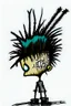 Placeholder: 2d drawing of a stickman, cool with punk hair, x eyes like in hangman, view from back and slightly peeking behind, 3d realistic in colour