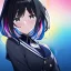 Placeholder: Clear focus,High resolution,High quality, 1girls, with color, anime girl with black hair with rainbow hair, crying in school, blur in the background