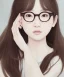 Placeholder: a realistic portrait of beautiful young Korean gamer girl ,hands on the Chen , brown hair, round glasses,white headfone,adorable, seductive and sexy looking, slight smile, intricate, elegant, highly detailed eyes, digital painting, 8k, artstation, concept art, smooth, sharp focus, illustration, studio quality, art by victo ngai