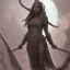 Placeholder: fantasy setting, insanely detailed, dark-skinned woman, indian, warrior, green wavy hair